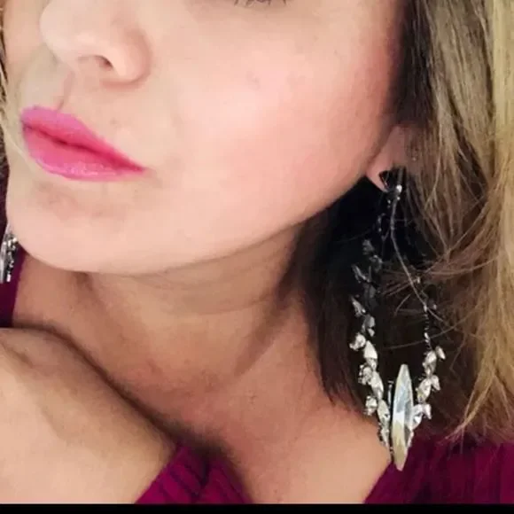 Earrings Large Ombre Bling Rhinestone Magic Mirror - Picture 5 of 5